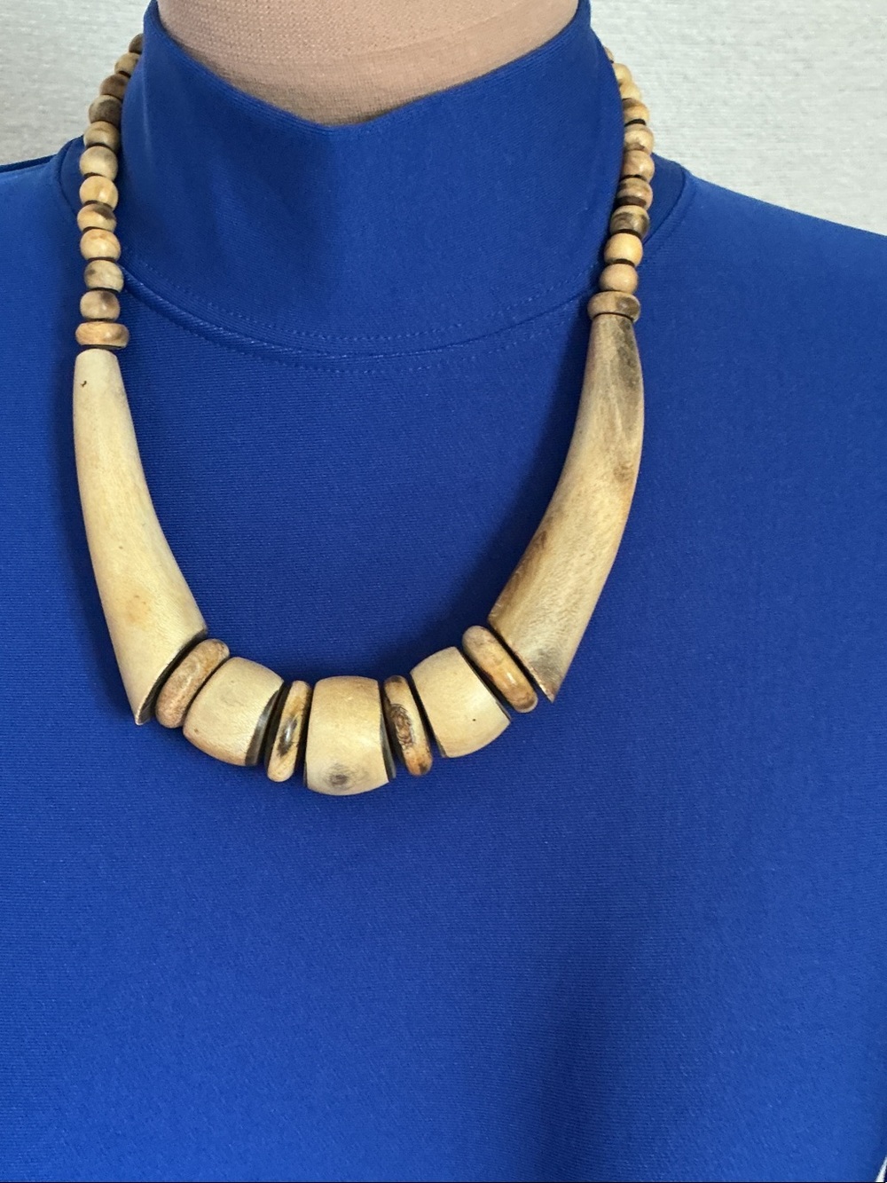 Natural Bone Bead Statement Necklace - Cream